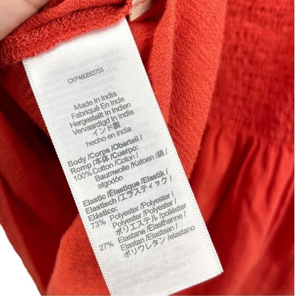 New Madewell Eyelet-Sleeve Lucie Orange Smocked Peplum Top Size XS - Picture 4 of 5